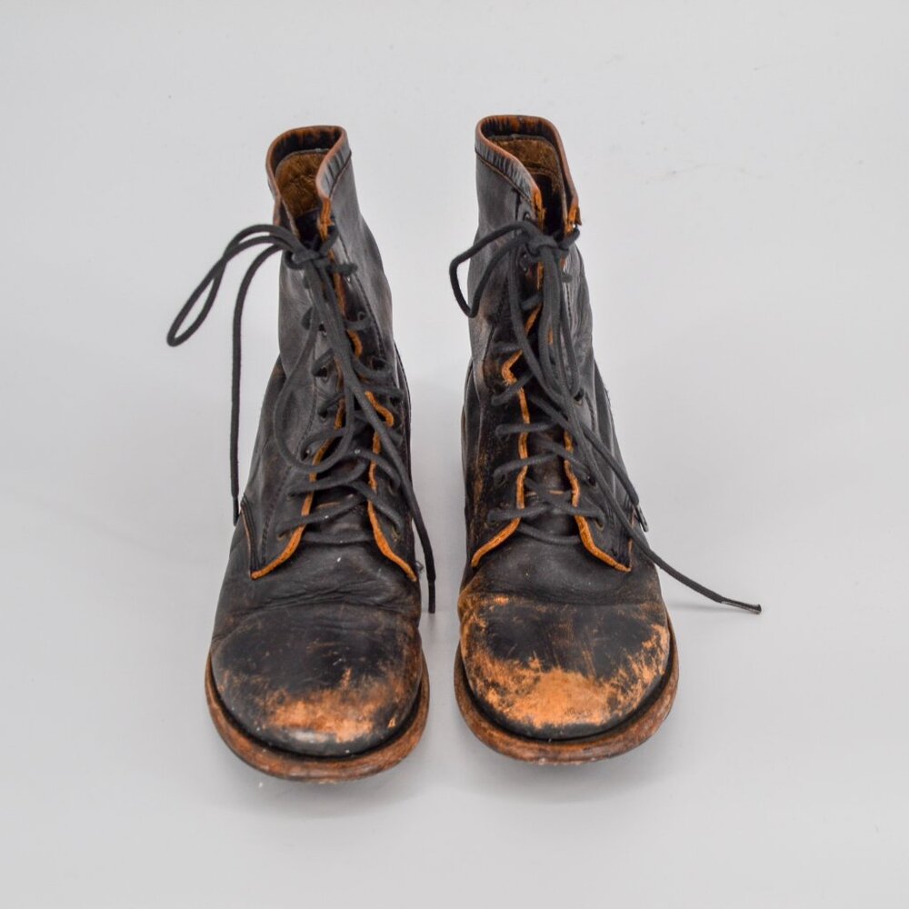 Freebird by Steven Charlie Distressed Leather Combat Boots Lace Up Black Women 8 - Picture 4 of 9